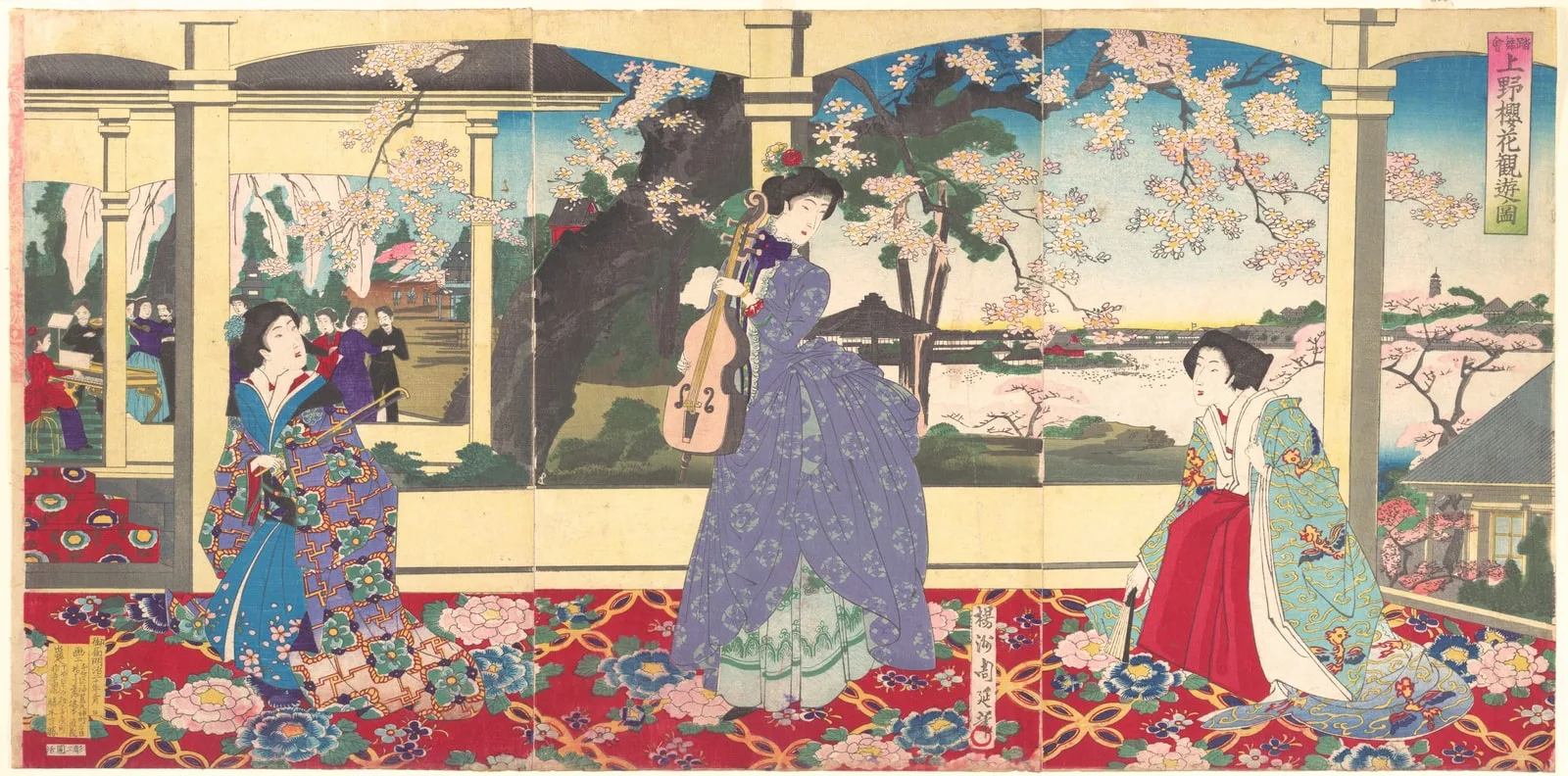 A Dance Party: Enjoying Cherry Blossom Viewing at Ueno (Tōbukai Ueno ōka yūran no zu)