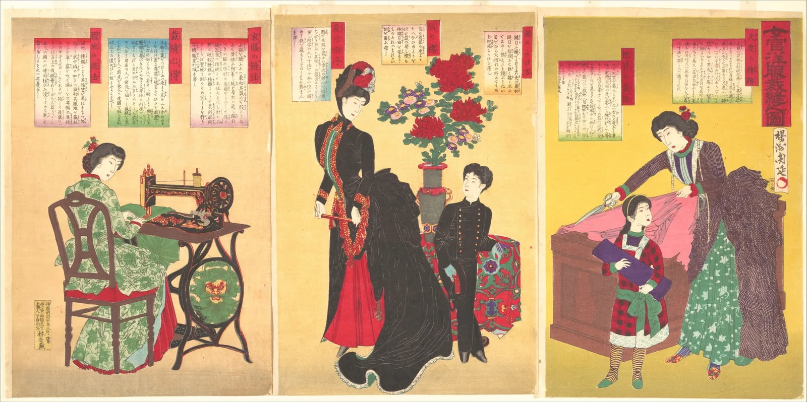 Court Ladies Sewing Western Clothing (Jokan yōfuku saihō no zu)