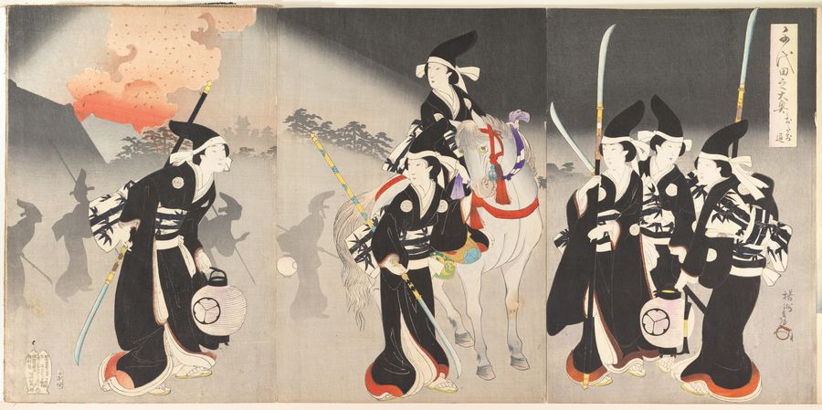 “Evacuation of the Ladies,” from the series The Inner Precincts of Chiyoda Castle (Chiyoda no Ōoku, Otachinoki)
