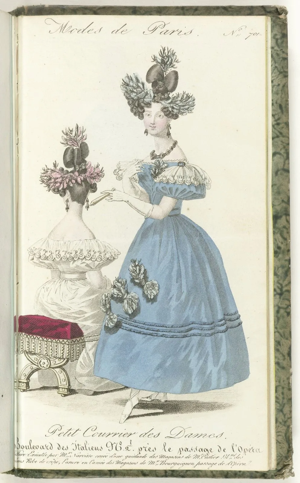 Petit Courrier des Dames, 15 février 1830, No. 701 : Coiffure Exécutée Par M.r Narcisse...