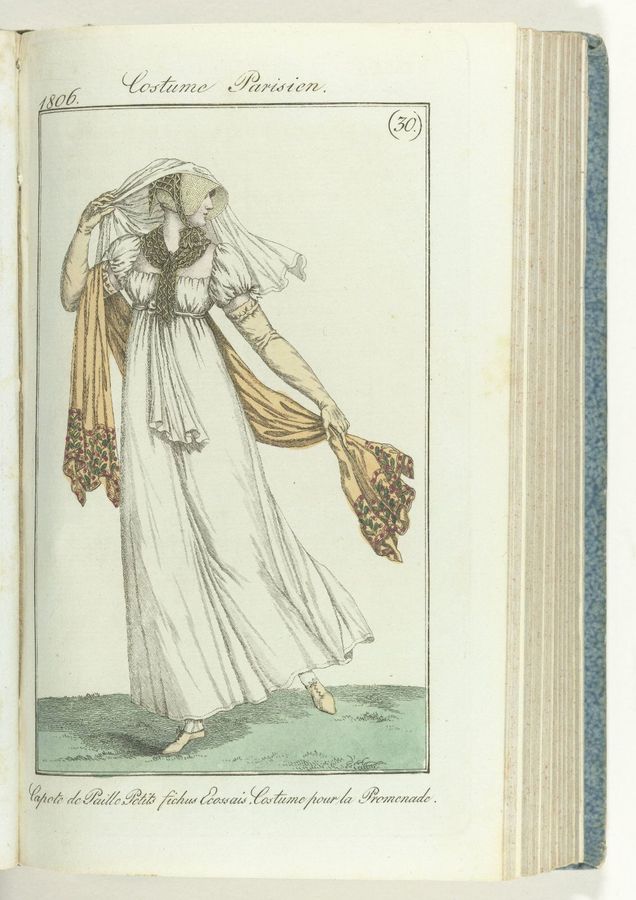 Journal des Dames et des Modes, editie Frankfurt 21 juillet 1806, Costume Parisien (30): Capote de Paille...