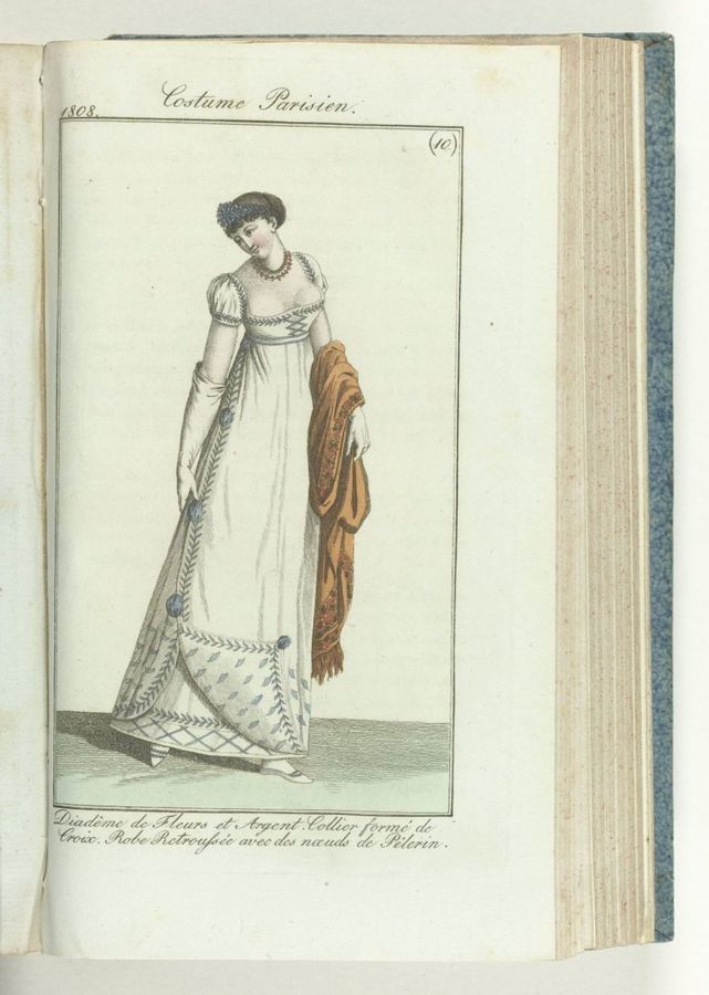 Journal des Dames et des Modes, editie Frankfurt 7 mars 1808, Costume Parisien (10): Diadême de Fleurs...