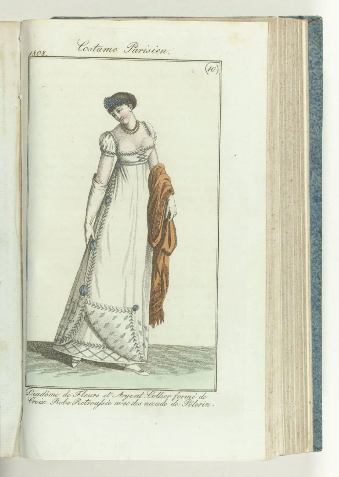 Journal des Dames et des Modes, editie Frankfurt 7 mars 1808, Costume Parisien (10): Diadême de Fleurs...
