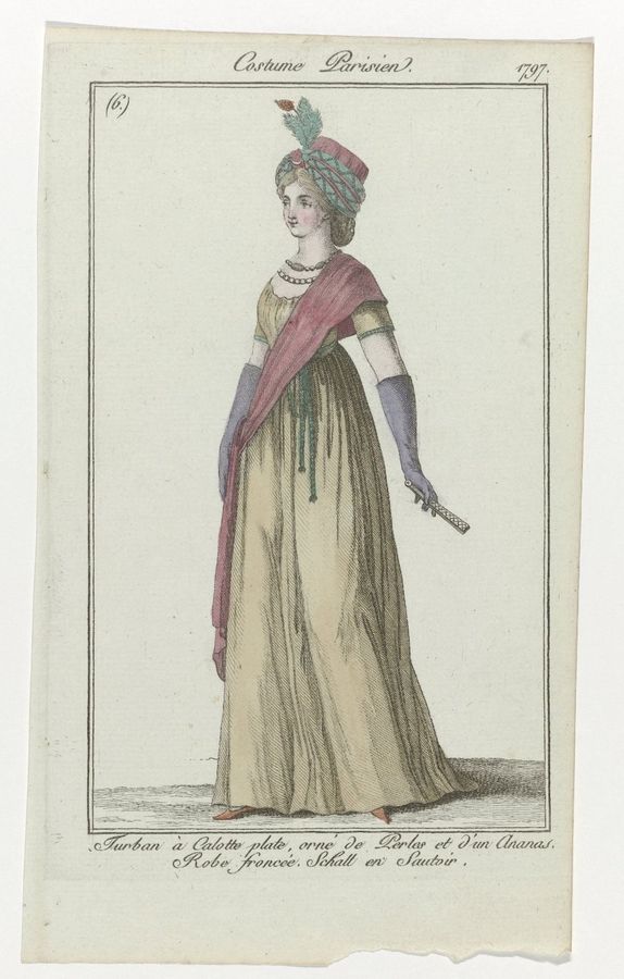 Journal des Dames et des Modes, Costume Parisien, 21 septembre 1797, (6)(ter) : Turban à Calotte plat (...)