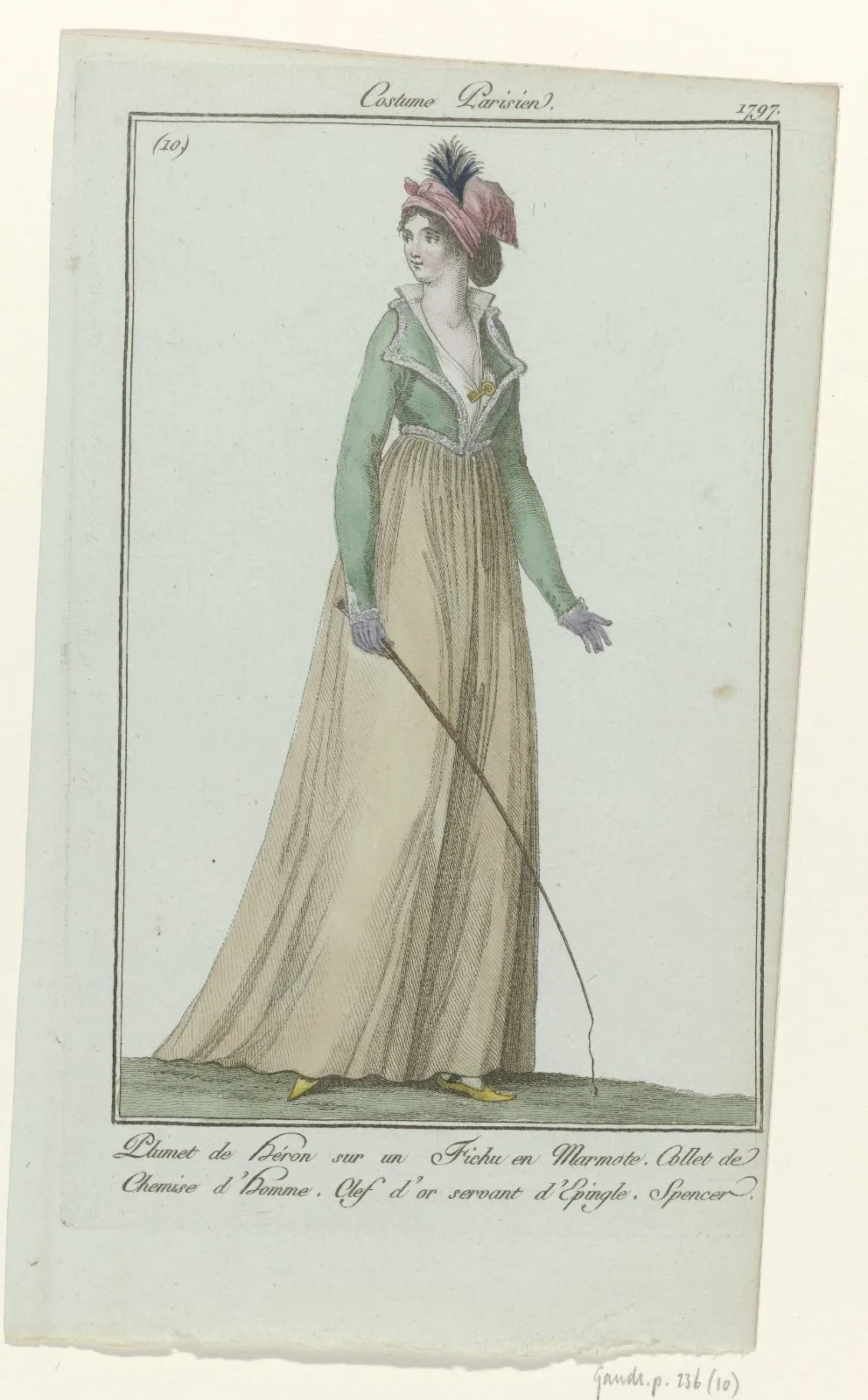 Journal des Dames et des Modes, Costume Parisien, 10 novembre 1797, (10) : Plumet de héron (...)