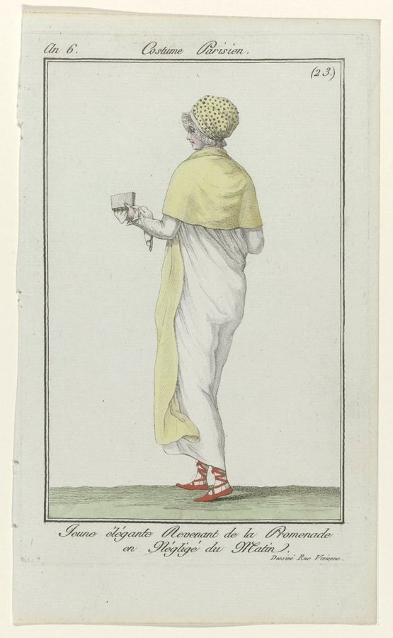 Journal des Dames et des Modes, Costume Parisien, 2 juin 1798, An 6, (23): Jeune élégante Revenant (...)