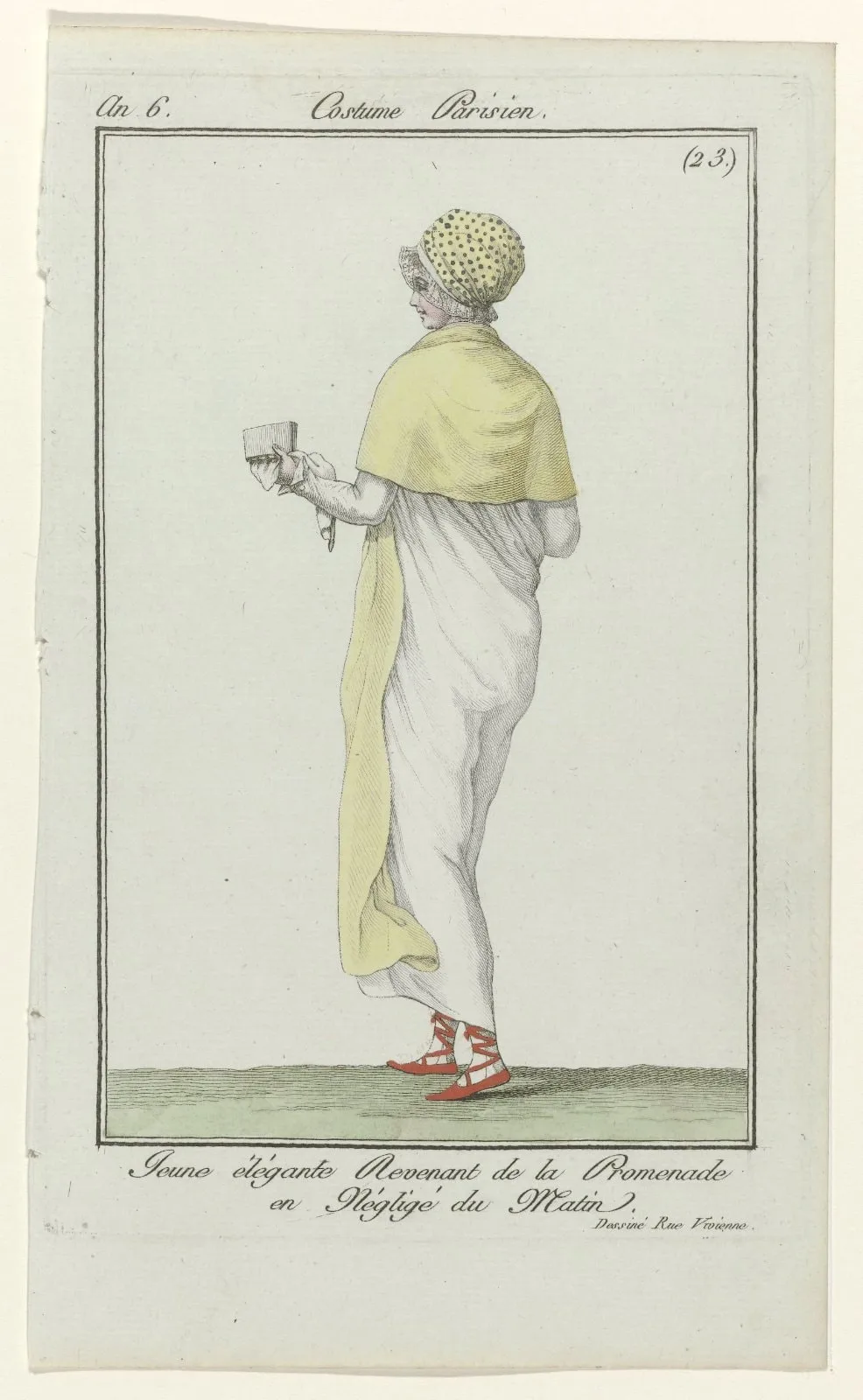 Journal des Dames et des Modes, Costume Parisien, 2 juin 1798, An 6, (23): Jeune élégante Revenant (...)