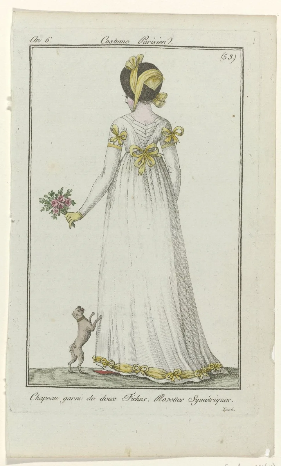 Journal des Dames et des Modes, Costume Parisien, 2 août 1798, An 6, (53) : Chapeau garni de deux Fichus (...)