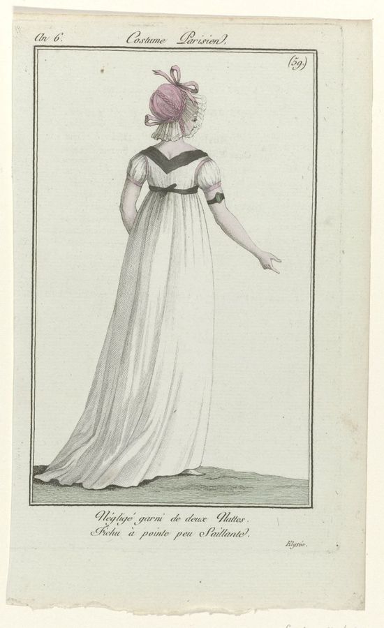 Journal des Dames et des Modes, Costume Parisien, 1 septembre 1798, An 6 (59) : Négligé garni de deux Nattes (...)
