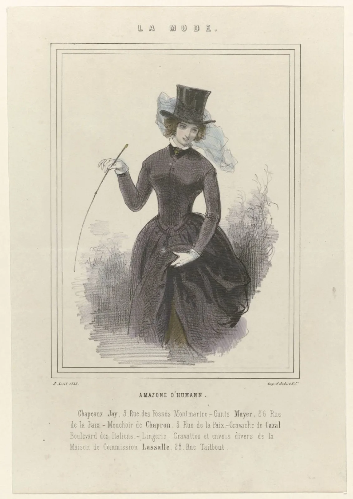 La Mode, 5 avril 1843 : Amazone d'Humann (...)