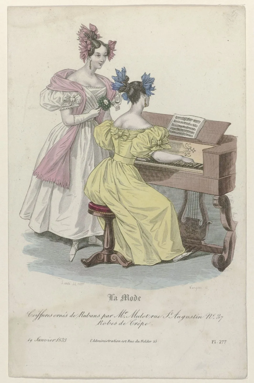 La Mode, 19 janvier 1833, Pl. 277: Coiffures ornés de Rubans (...)