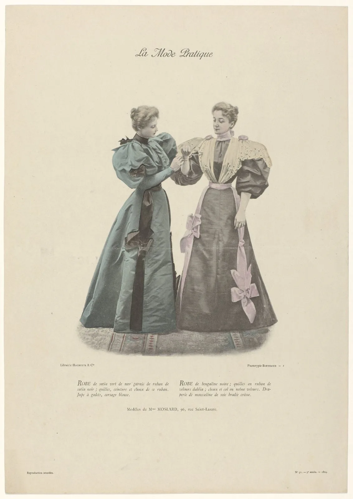 La Mode Pratique1894, 3e année, No. 51 : Robe de Satin vert (...).