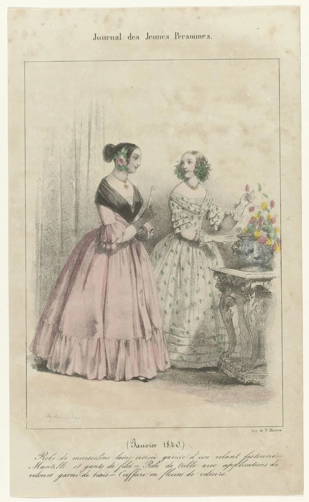 Journal des Jeunes Personnes, janvier 1840 : Robe de mousselin (...)