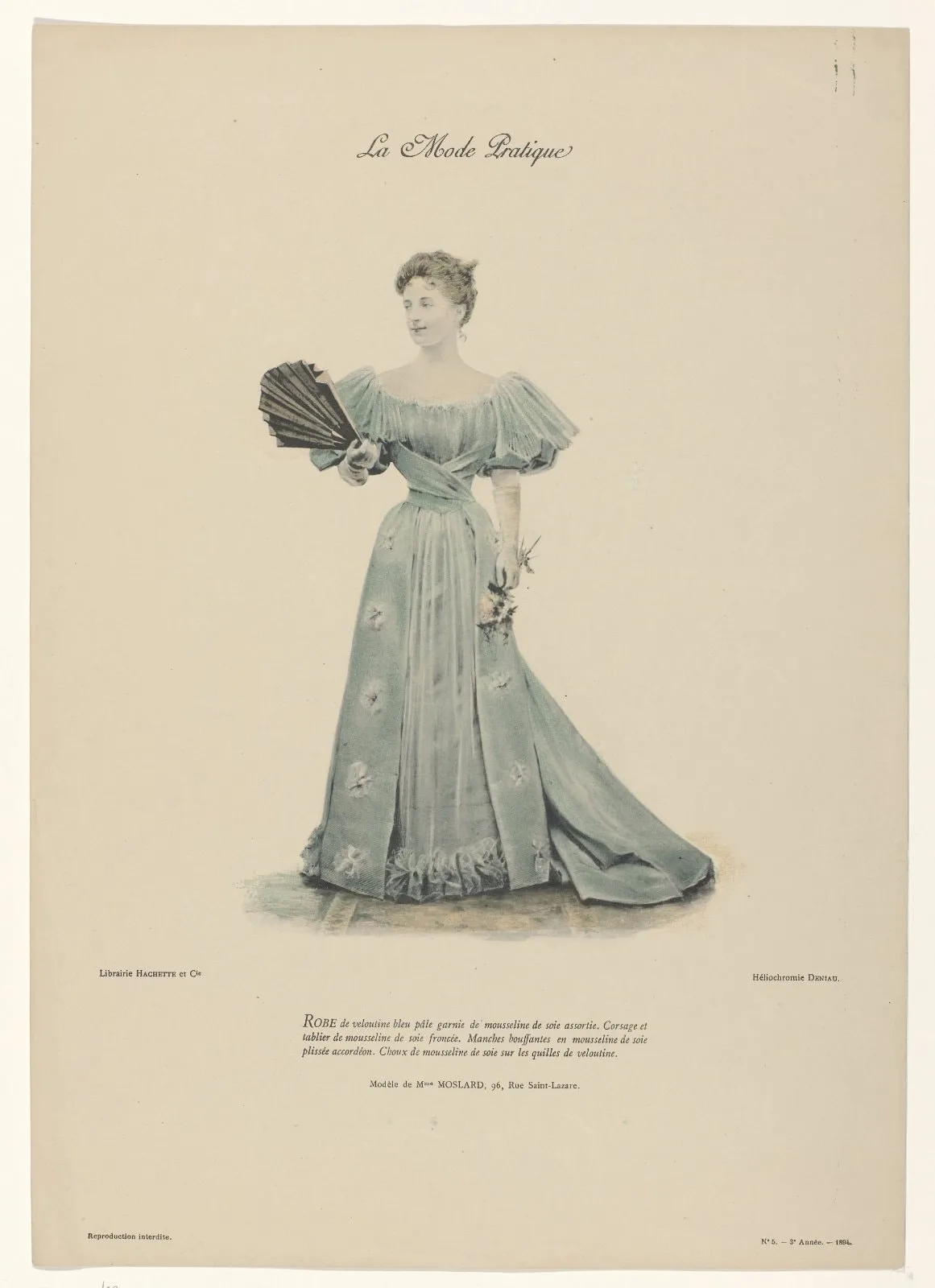 La Mode Pratique, 1894, 3e année, No. 5 : Robe de veloutine bleu (...)