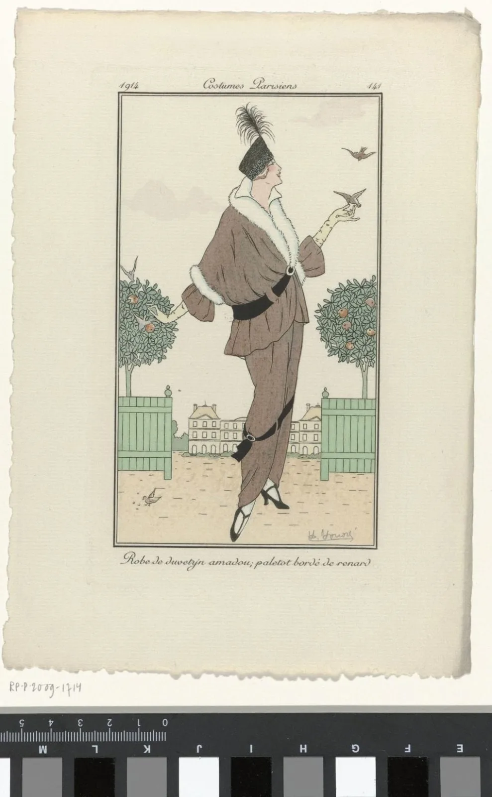 Journal des Dames et des Modes, Costumes Parisiens, 1914, No. 141 : Robe de duvetyn (...)