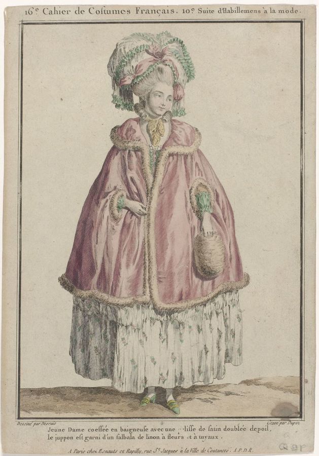 Gallerie des Modes et Costumes Français, 1778, Q 91 : Jeune Dame coeffée en baigneus (...)