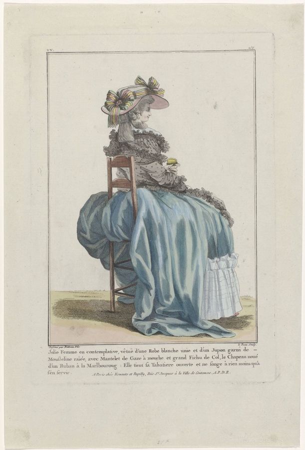 Gallerie des Modes et Costumes Français, 1784, vv 256 : Jolie Femme en contemplativ (...)