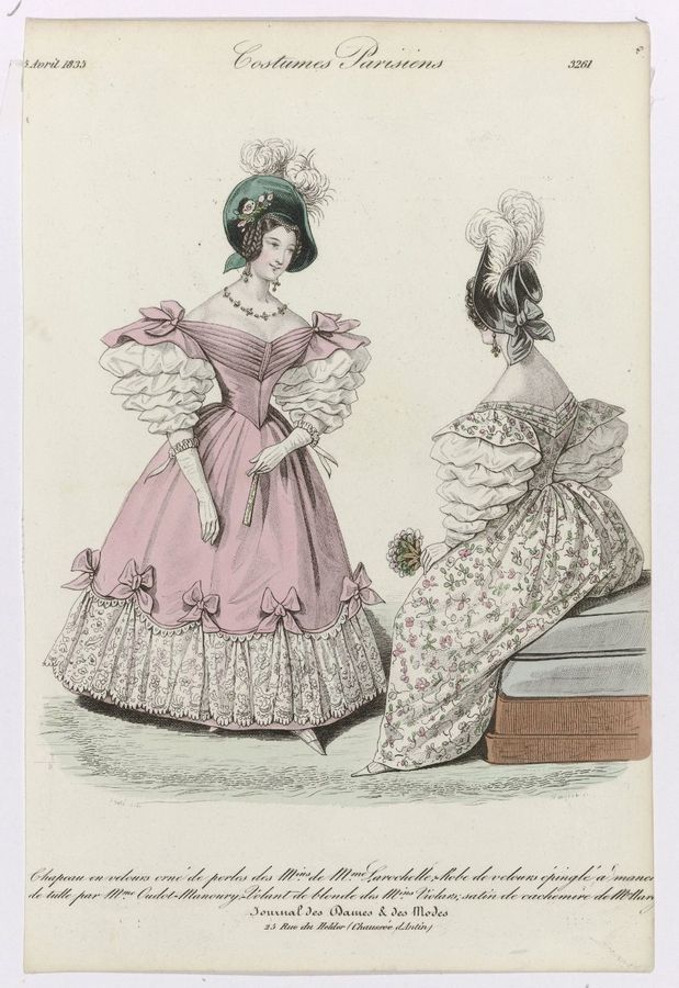 Journal des Dames et des Modes, Costumes Parisiens, 5 avril 1835, (3261): Chapeau en velours (...)