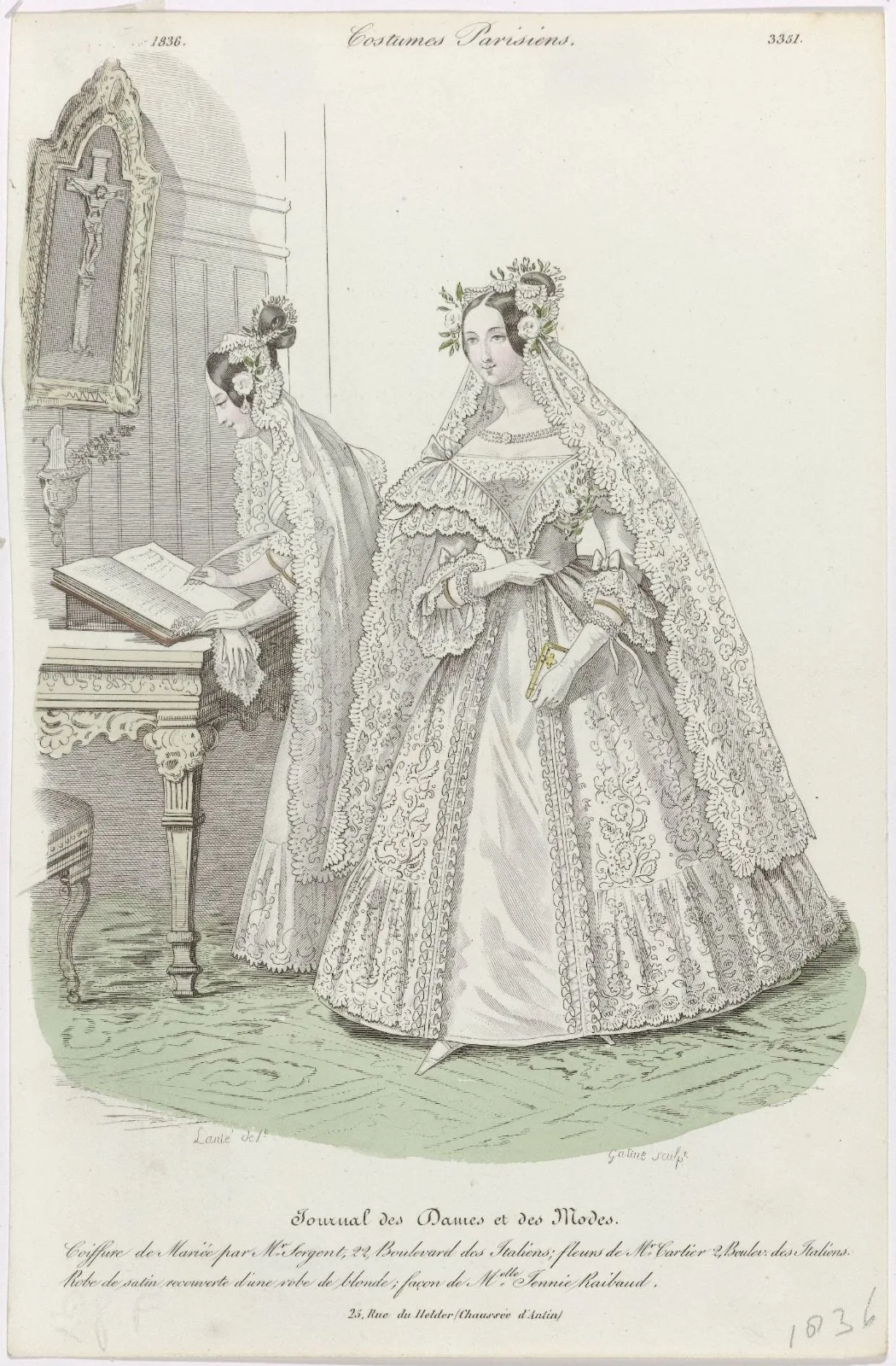 Journal des Dames et des Modes, Costumes Parisiens 1836 (3351): Coiffure de Marié (...)