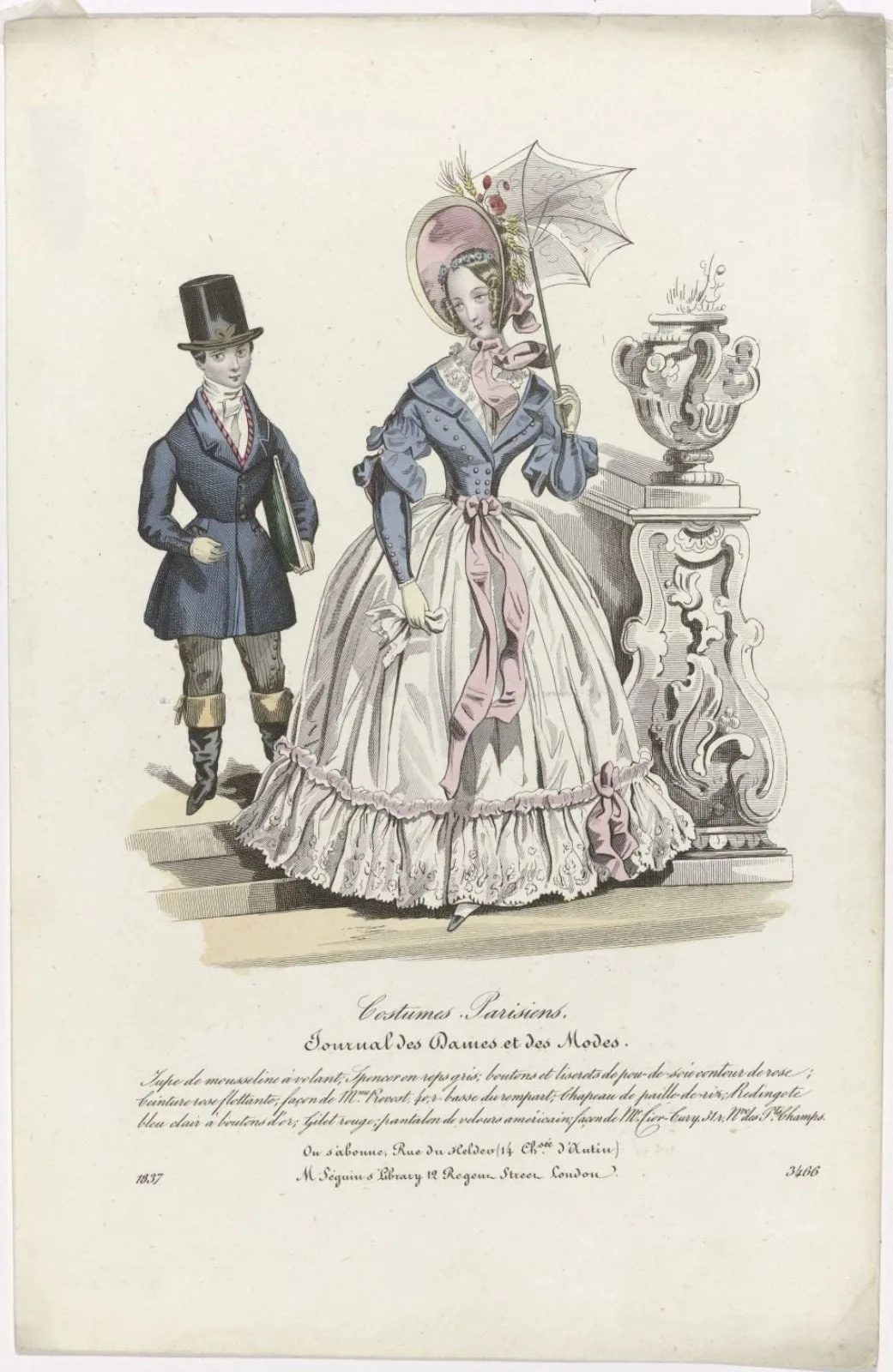 Journal des Dames et des Modes, Costumes Parisiens, 1837, (3466): Jupe de mousselin (...)