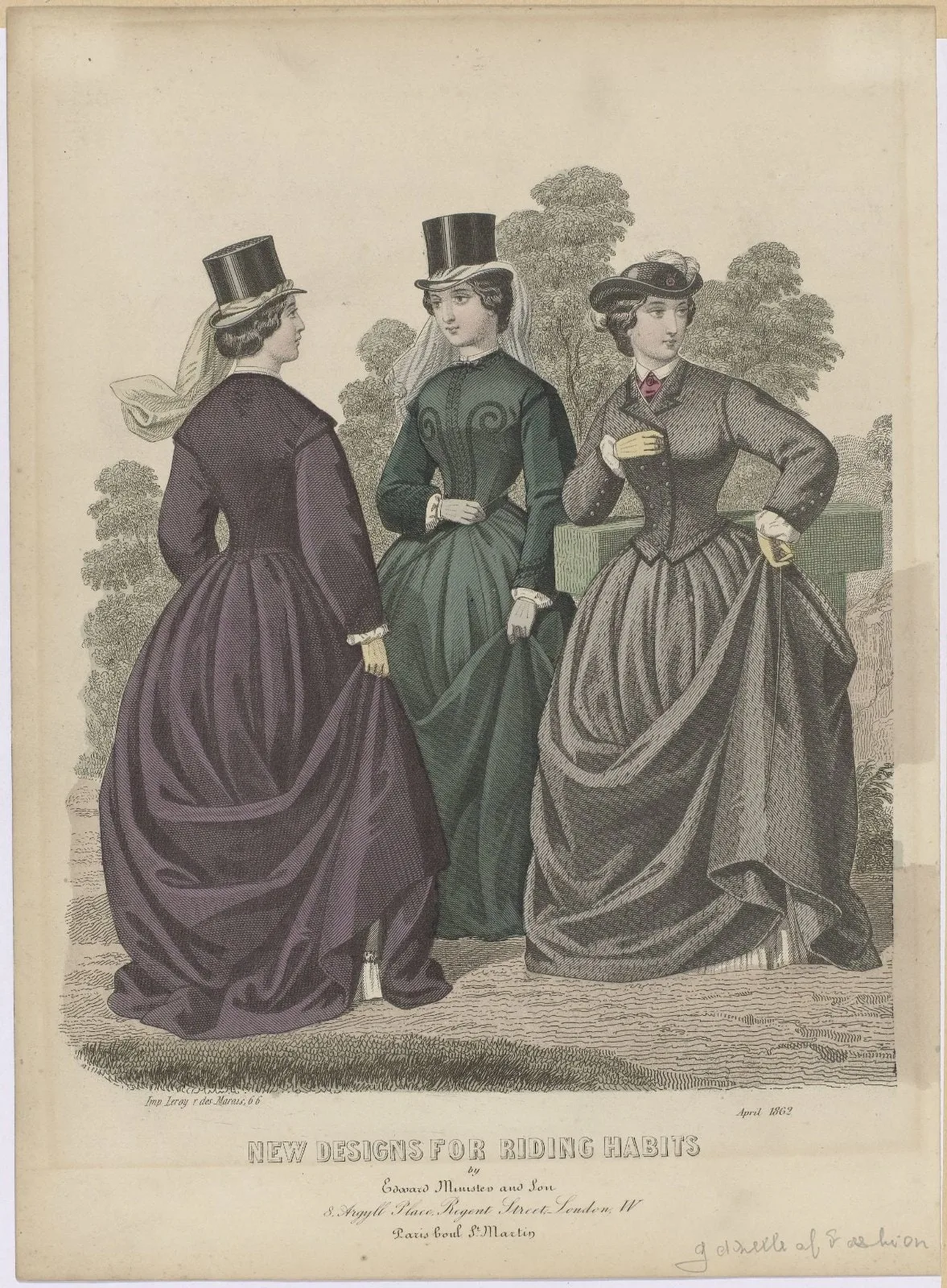 Gazette of Fashion, New designs for riding habits, April 1862