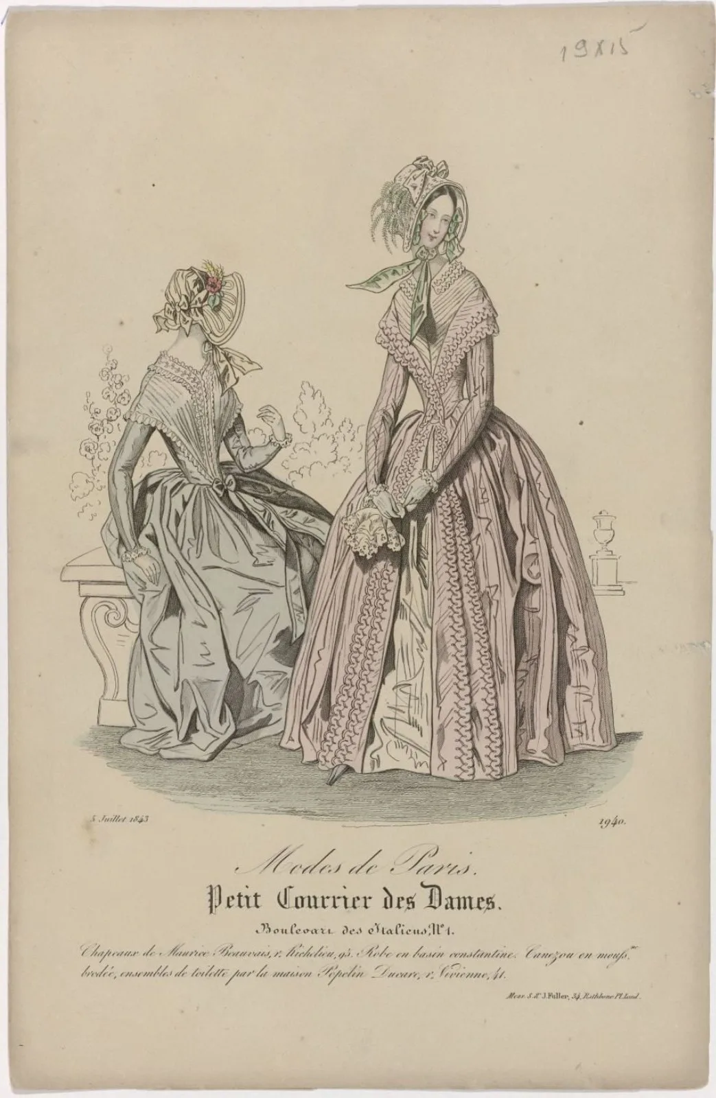 Petit Courrier des Dames, 5 jullet 1843, No. 1940 : Chapeaux de Maurice Beauvais (...)