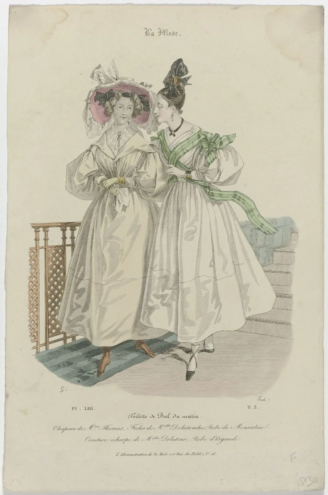 La Mode, 1830, Pl. 53, T.3: Toilette de Bal du matin (...)