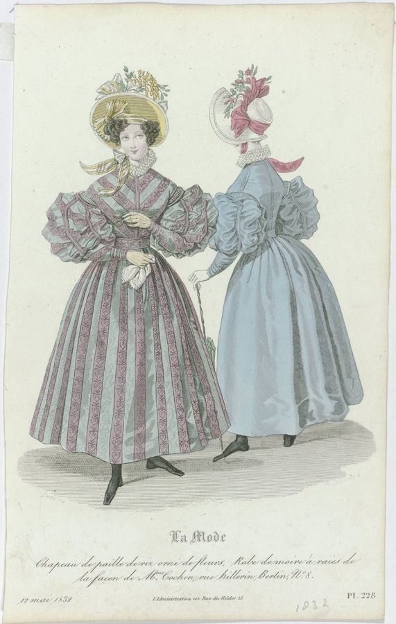 La Mode, 1832, Pl. 228, T.2 : Chapeau de paille de riz (...)