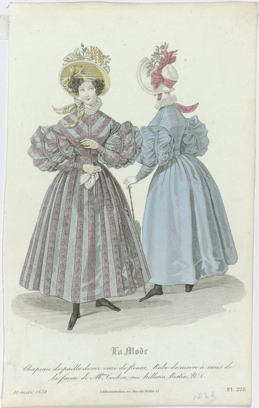 La Mode, 1832, Pl. 228, T.2 : Chapeau de paille de riz (...)