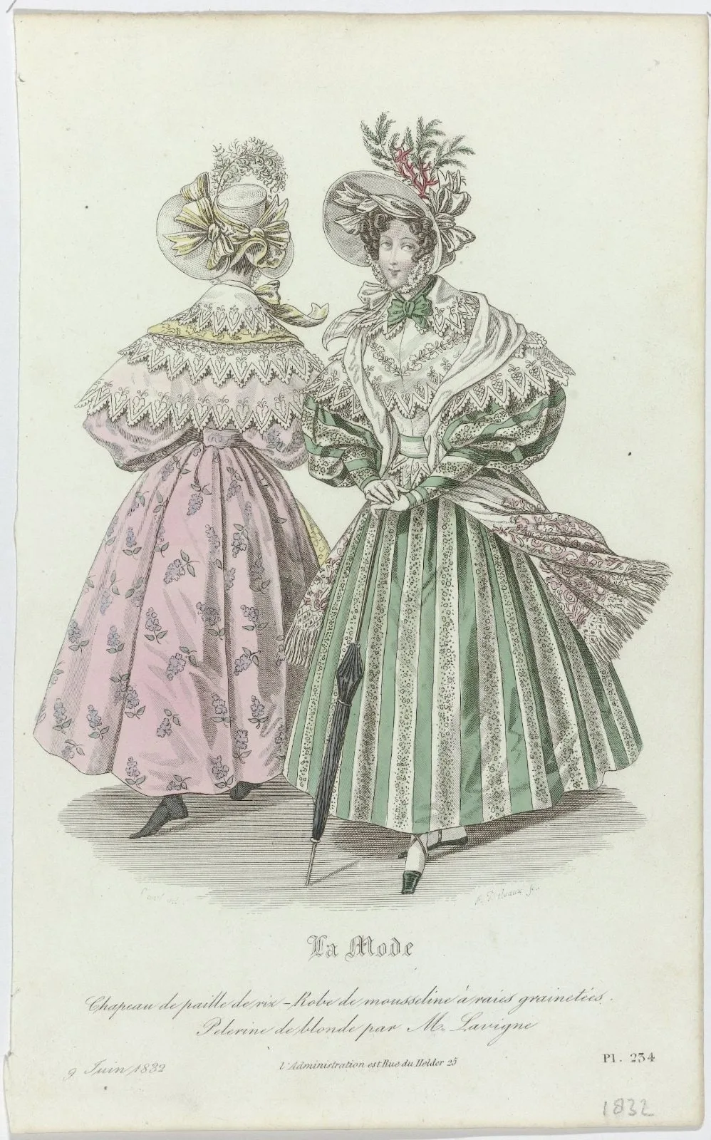 La Mode, 9 juin 1832, Pl. 234 : Chapeau de paille de riz (...)
