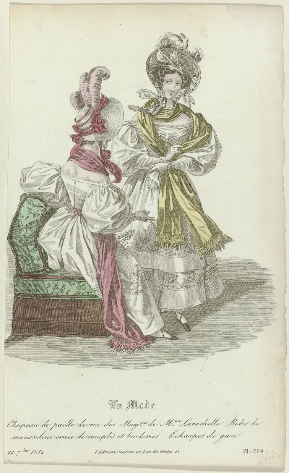 La Mode, 22 septembre 1832, Pl. 254 : Chapeau de paille de riz (...)