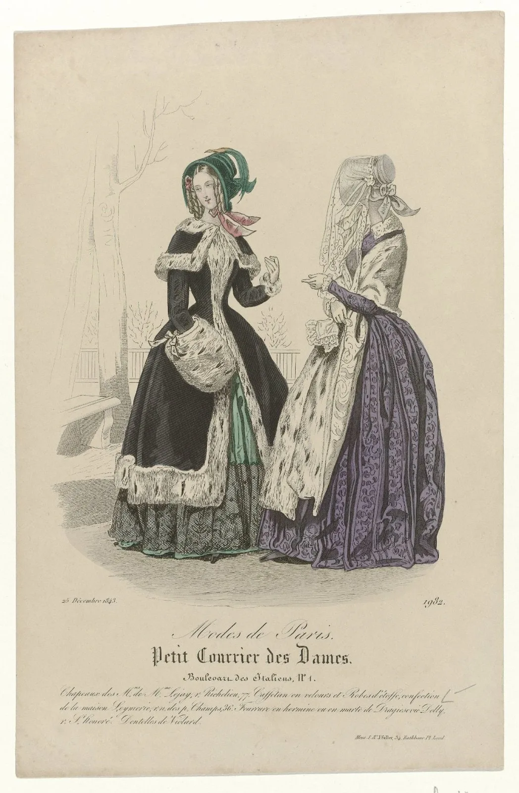 Petit Courrier des Dames, 25 décembre 1843, No. 1982 : Chapeaux des Mns de Mme Lejay (...)
