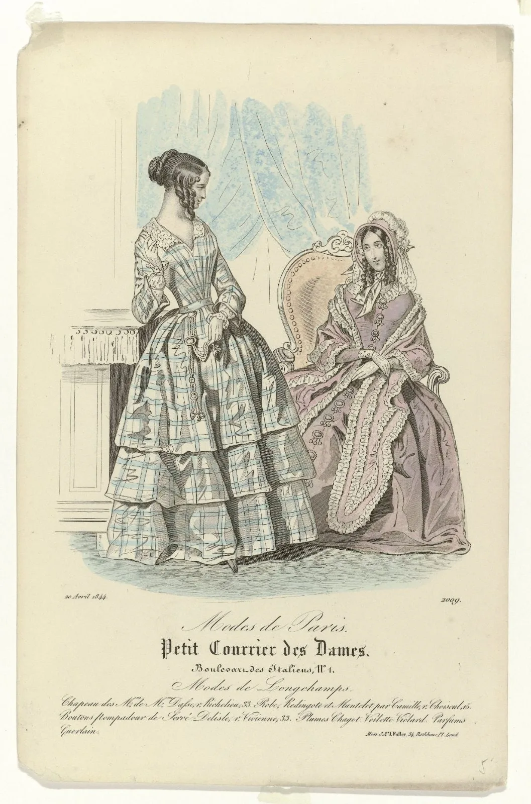 Petit Courrier des Dames, 20 avril 1844, No. 2009 : Chapeau des Mns de Mme Dass (...)