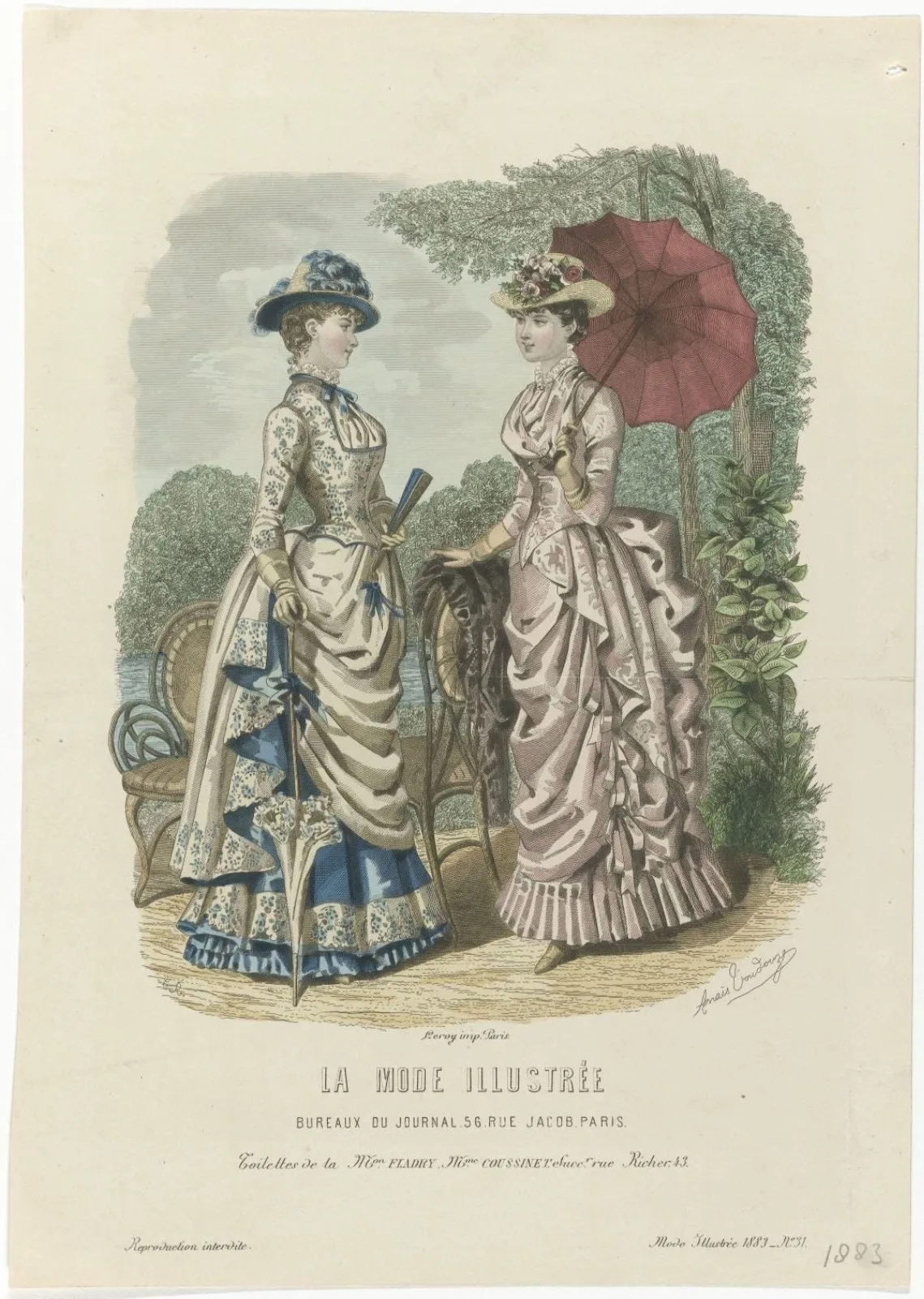 La Mode Illustrée, 1883, No. 31 : Toilettes de la M.on Fladry (...)