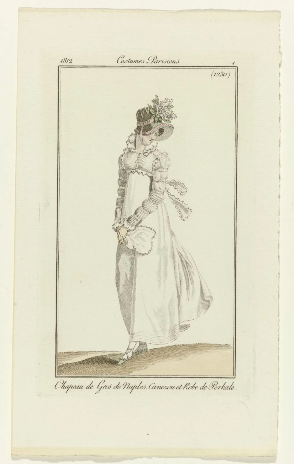 Journal des Dames et des Modes, Costumes Parisiens, kopie naar 25 mai 1812, (1230), No. 1: Chapeau de Gros de Naples (...)