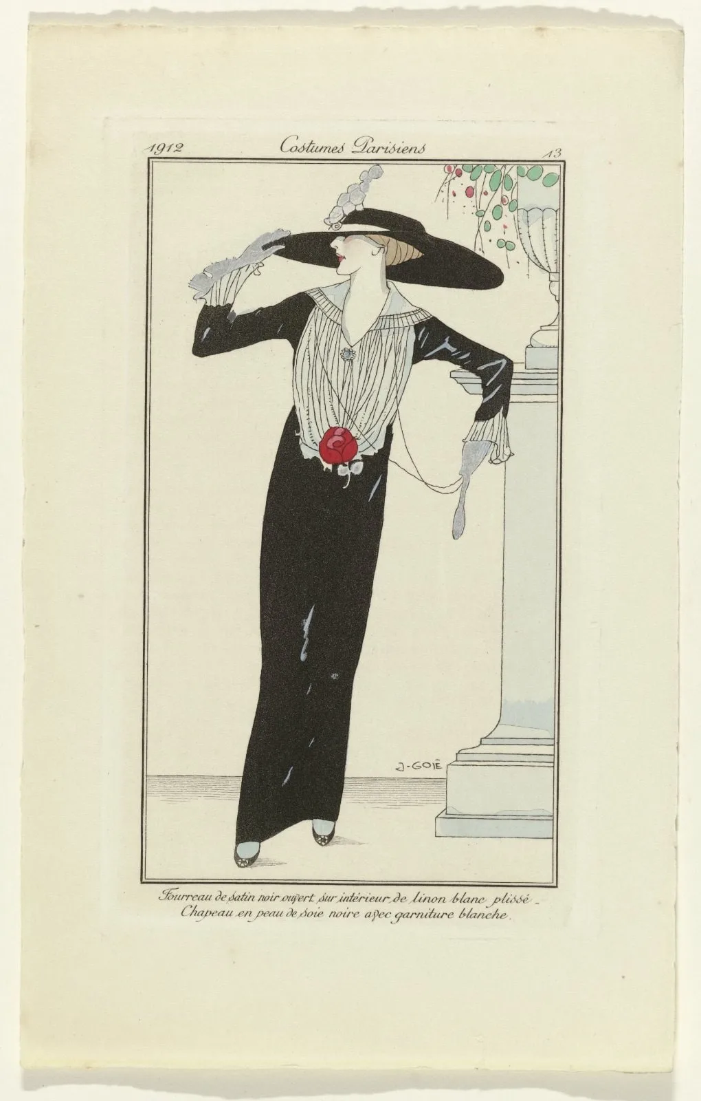 Journal des Dames et des Modes, 1912, Costumes Parisiens, no. 13: Fourreau de satin noir (...)